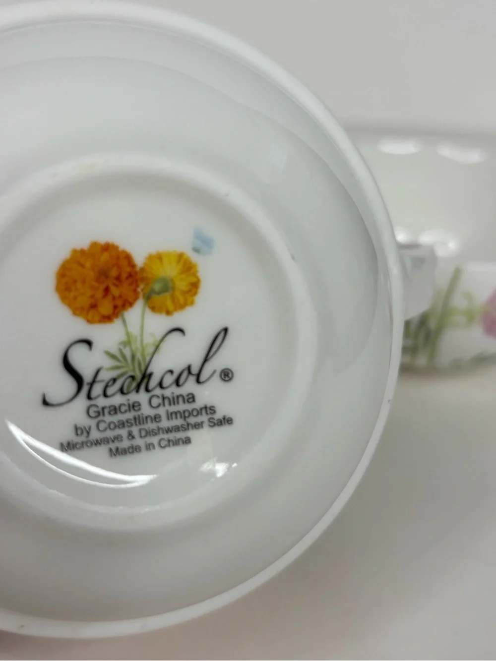 Gracie China Floral Ceramic Tea for One Set with Yellow Marigold Motif Pot & Cup
